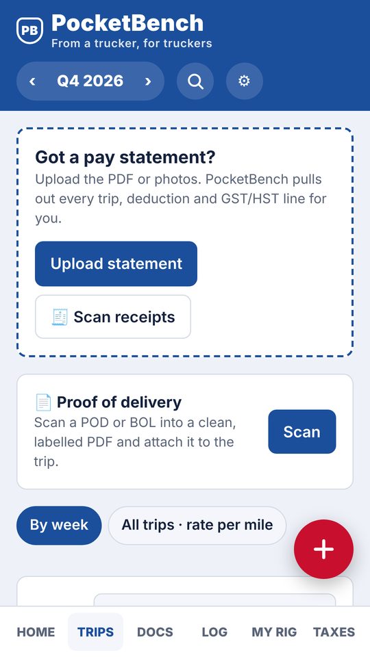 Upload statement and scan receipts screen